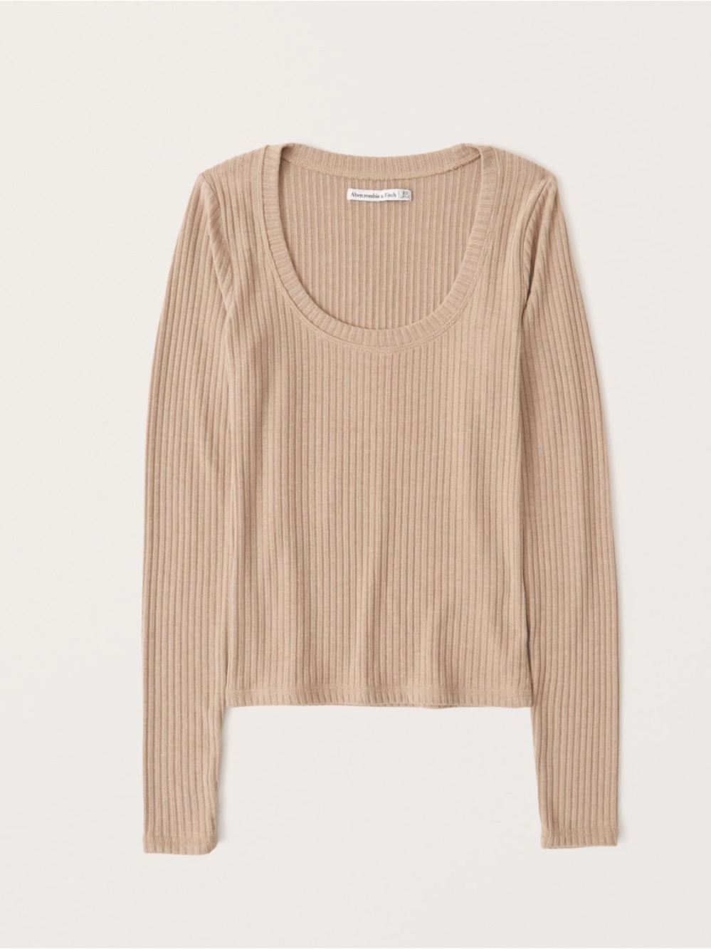 Abercrombie & Fitch Ribbed Long Sleeve Top - Tan